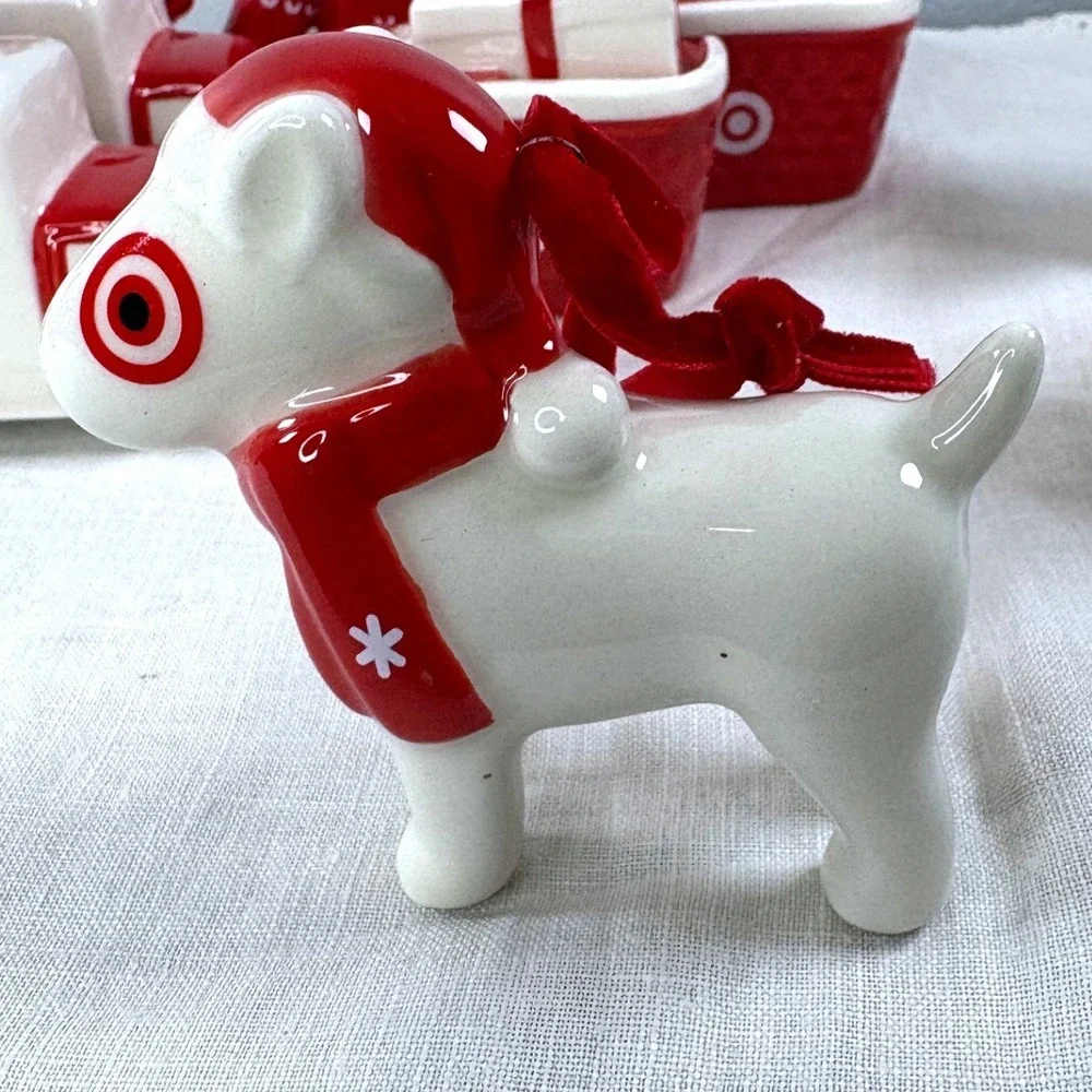 Target Ceramic Christmas Ornaments 12pc Set Red White Dog